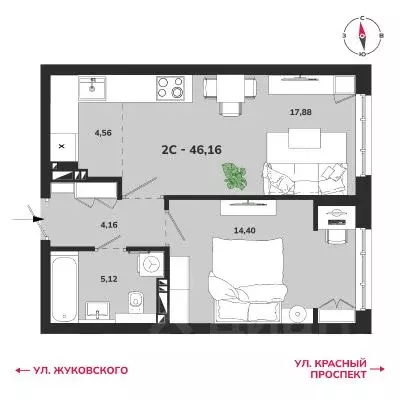 2-к кв. Новосибирская область, Новосибирск Аэропорт мкр,  (46.12 м) - Фото 0