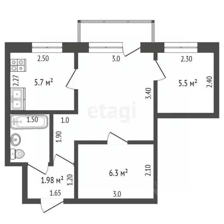 2-к кв. Московская область, Балашиха Советская ул., 2А (34.2 м) - Фото 0