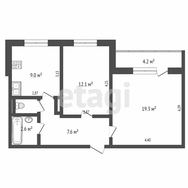 2-комнатная квартира: Тобольск, 4-й микрорайон, 37 (51.9 м) - Фото 1