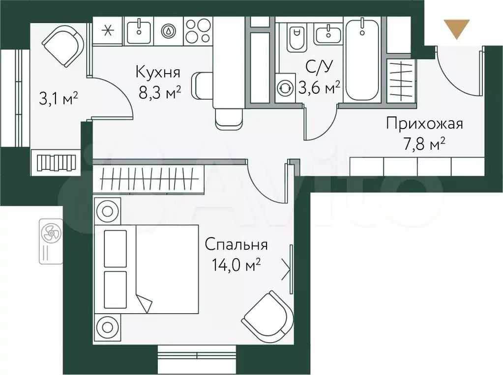 1-к. квартира, 36,8 м, 15/24 эт. - Фото 0