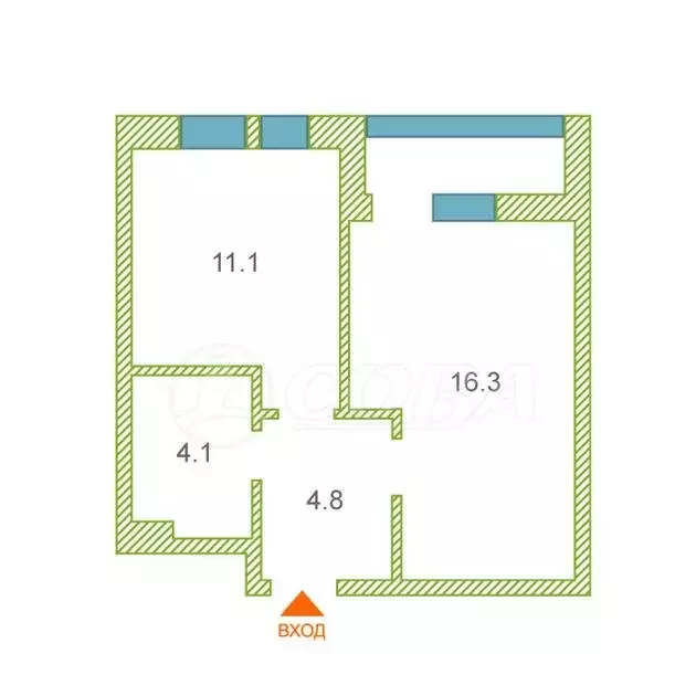 1-комнатная квартира: Тюмень, Полевая улица, 115 (40 м) - Фото 0