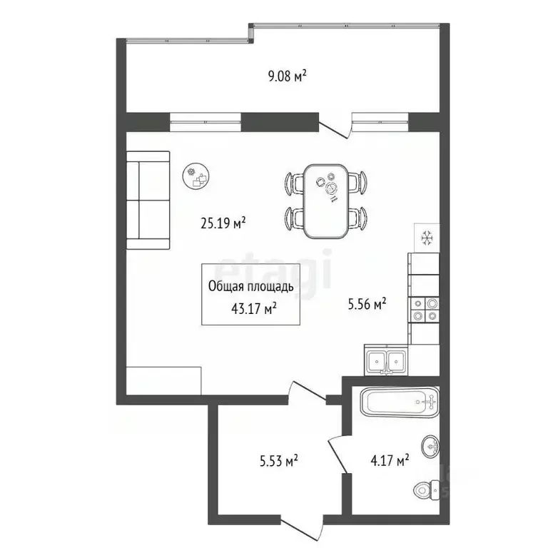 Студия Новосибирская область, Новосибирск Северо-Чемской жилмассив, ... - Фото 2