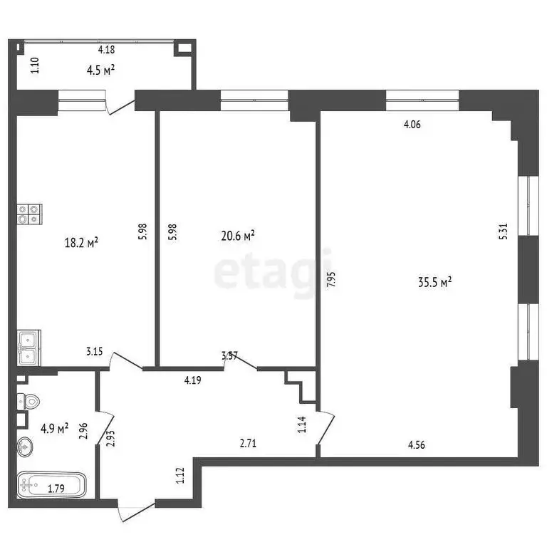 2-комнатная квартира: Тюмень, улица Салтыкова-Щедрина, 58 (92.1 м) - Фото 0