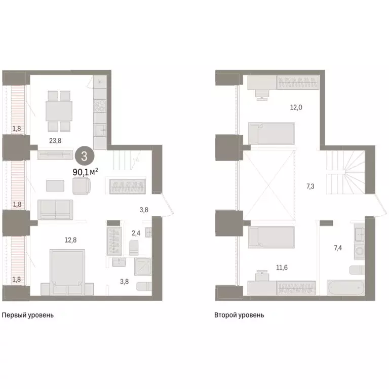 3-комнатная квартира: Новосибирск, улица Аэропорт, 90 (90.07 м) - Фото 2