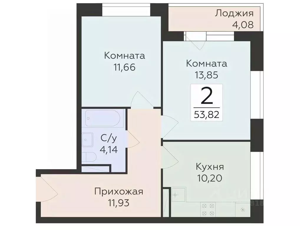 2-к кв. Воронежская область, Воронеж ул. Матросова (53.82 м) - Фото 0
