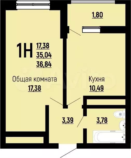 1-к. квартира, 36,8 м, 22/24 эт. - Фото 1