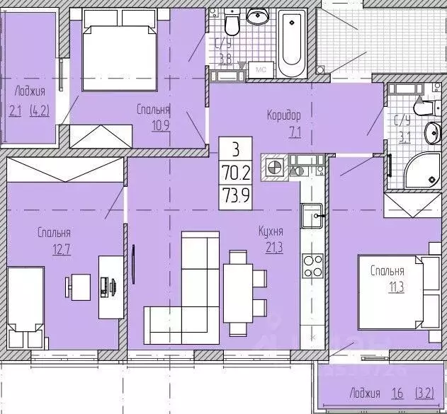 3-к кв. Калининградская область, Зеленоградск ул. Римская, 5к5 (78.0 ... - Фото 1