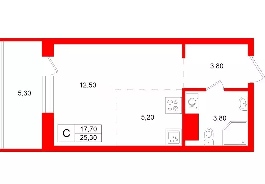 Квартира-студия: посёлок Шушары, Новгородский проспект, 2к3 (25.3 м) - Фото 1