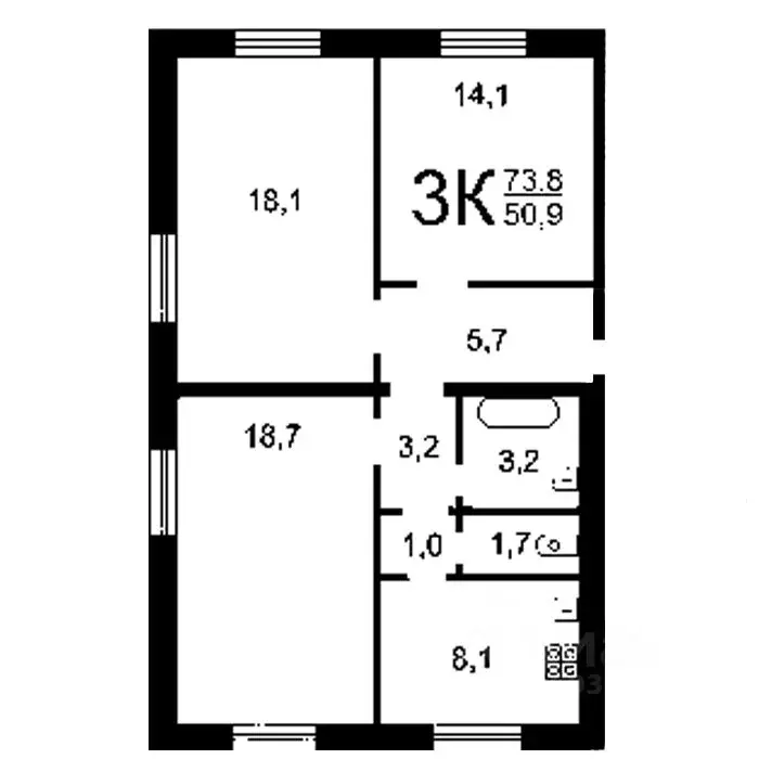 3-к кв. Иркутская область, Ангарск 81-й кв-л, 17 (73.0 м) - Фото 1