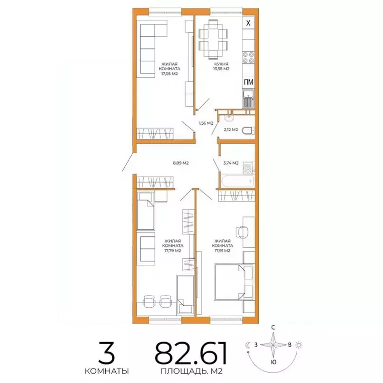 3-к кв. Пензенская область, Пенза ул. Яшиной, 14 (82.61 м) - Фото 1