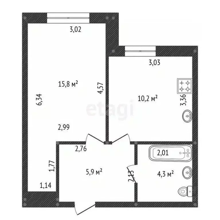 1-к кв. Башкортостан, Уфа ул. Геологов, 53 (36.2 м) - Фото 2