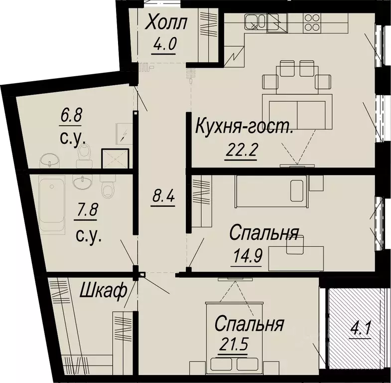 2-к кв. Санкт-Петербург наб. Реки Карповки, 27 (90.0 м) - Фото 0