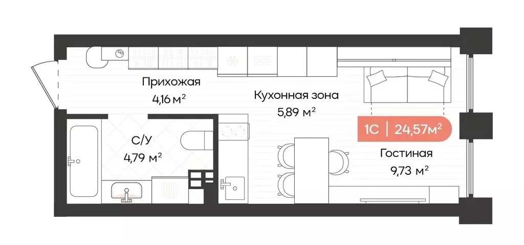 1-комнатная квартира: Новосибирск, Ленинградская улица, 342 (24.63 м) - Фото 0