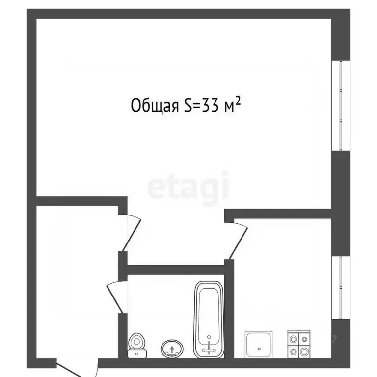 1-к кв. Брянская область, Брянск ул. 3 Июля, 1Б (33.0 м) - Фото 1