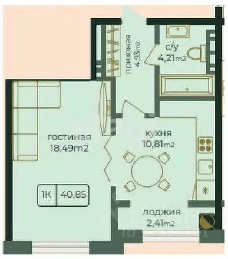 1-к кв. Дагестан, Каспийск просп. Акулиничева (40.85 м) - Фото 1