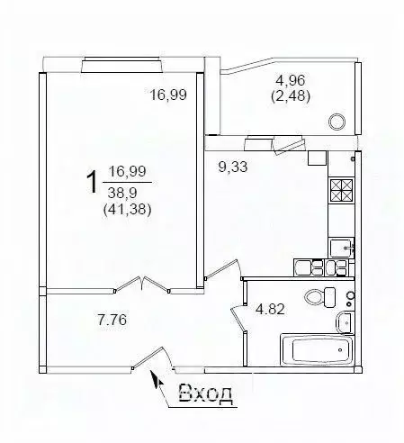 1-к кв. Курская область, Курск ул. Майский Бульвар, 33 (38.7 м) - Фото 2