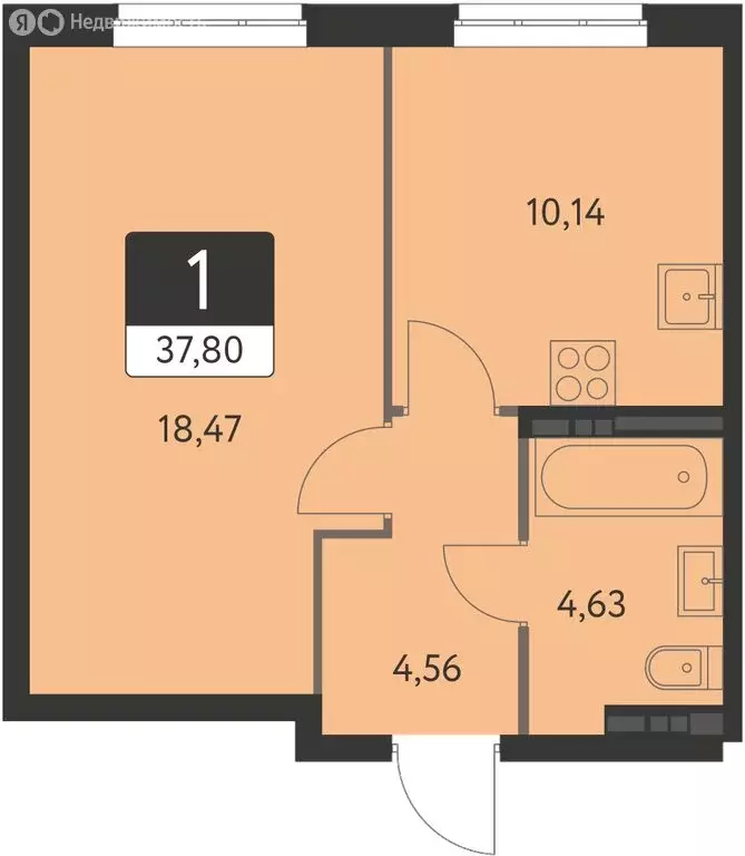 1-комнатная квартира: Екатеринбург, ЖК Спутник-1 (37.3 м) - Фото 1