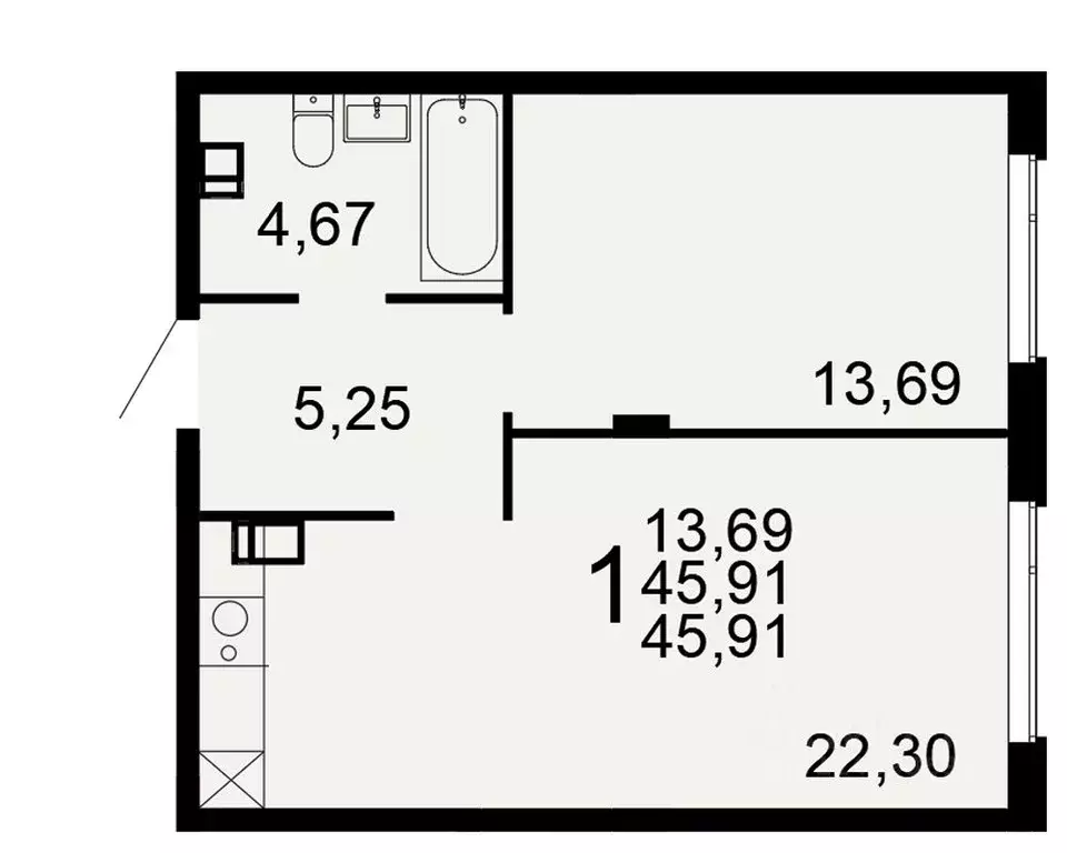 1-к кв. Тульская область, Тула Флагман жилой комплекс (45.91 м) - Фото 1
