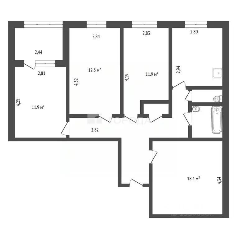 4-к кв. Кемеровская область, Новокузнецк просп. Авиаторов, 103 (80.9 ... - Фото 2