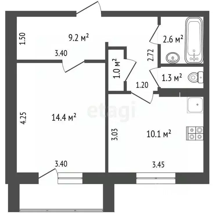 1-к кв. Татарстан, Нижнекамск ул. Сююмбике, 62 (38.6 м) - Фото 1