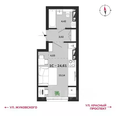 1-к кв. Новосибирская область, Новосибирск Аэропорт мкр,  (24.61 м) - Фото 0