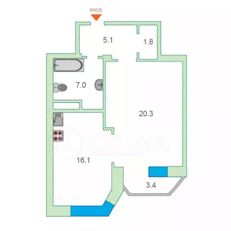1-комнатная квартира: Тюмень, Заречный проезд, 33 (51 м) - Фото 2