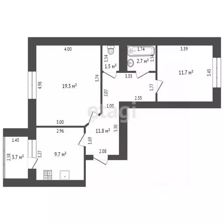 2-к кв. Башкортостан, Стерлитамакский район, Отрадовский сельсовет, с. ... - Фото 2