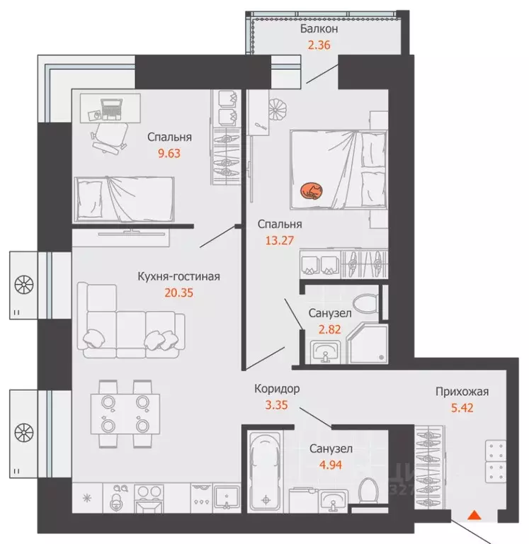 2-к кв. Пермский край, Пермь Камская Долина мкр,  (60.0 м) - Фото 2