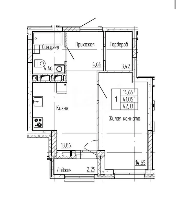 1-комнатная квартира: Пермь, Уинская улица, 54 (41.5 м) - Фото 1