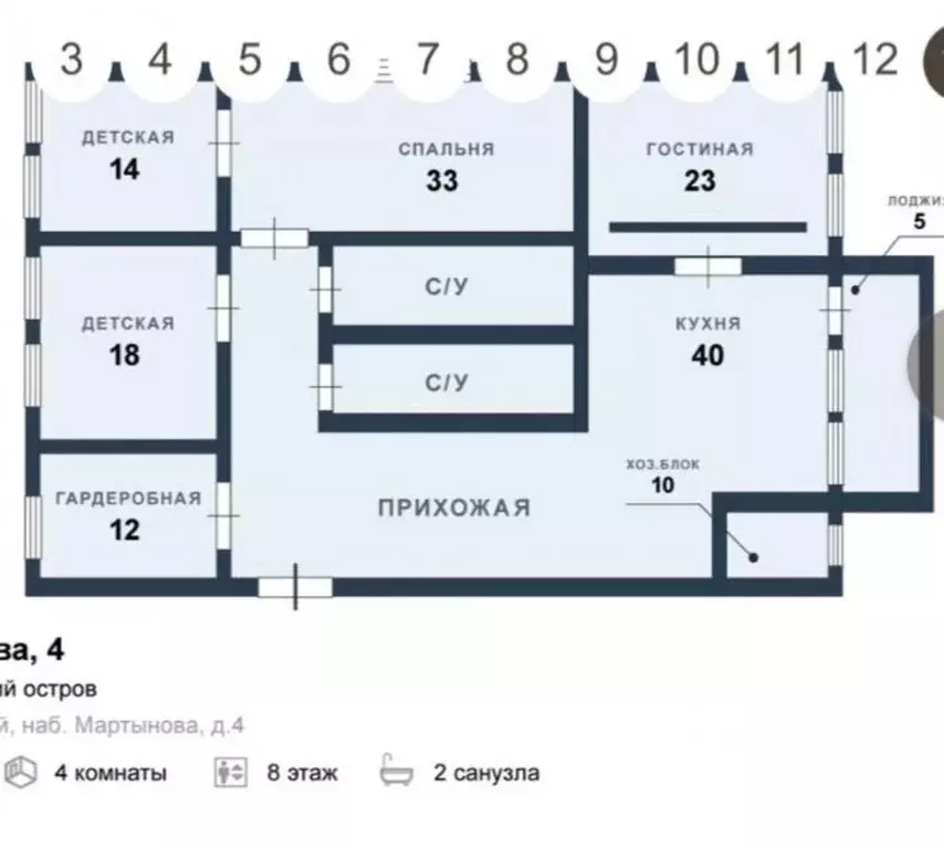 4-к кв. Санкт-Петербург наб. Мартынова, 4 (190.0 м) - Фото 2