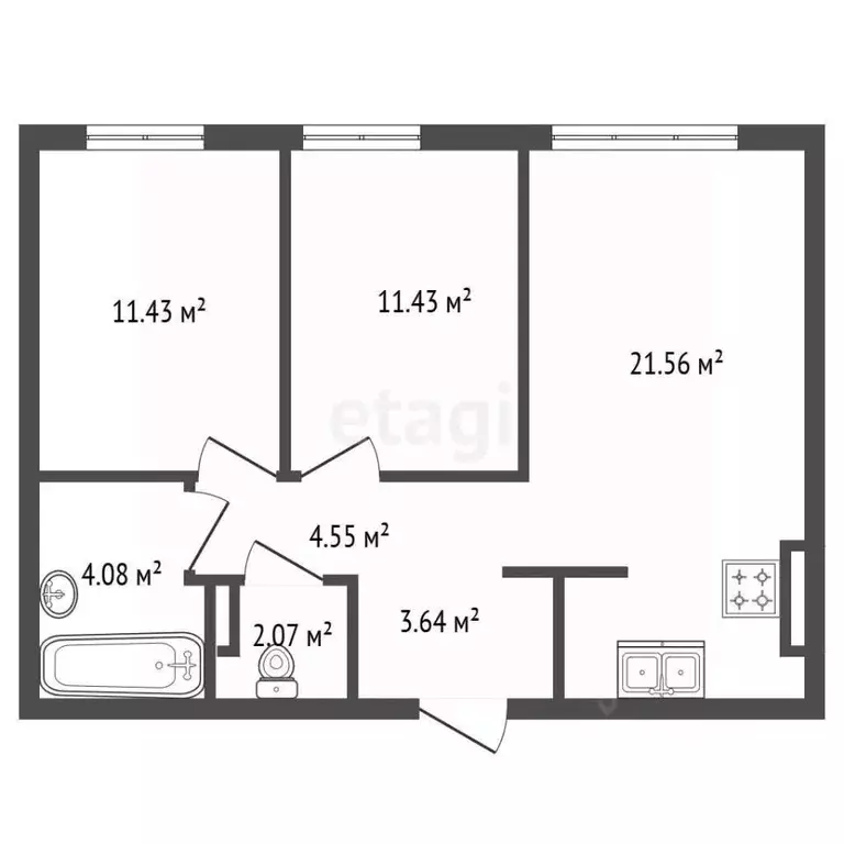 2-к кв. Санкт-Петербург наб. Черной речки, 35 (59.0 м) - Фото 2