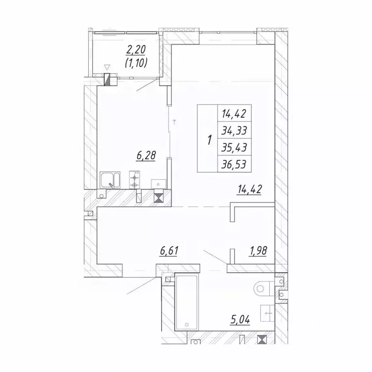 1-к кв. Калининградская область, Зеленоградск  (36.53 м) - Фото 1