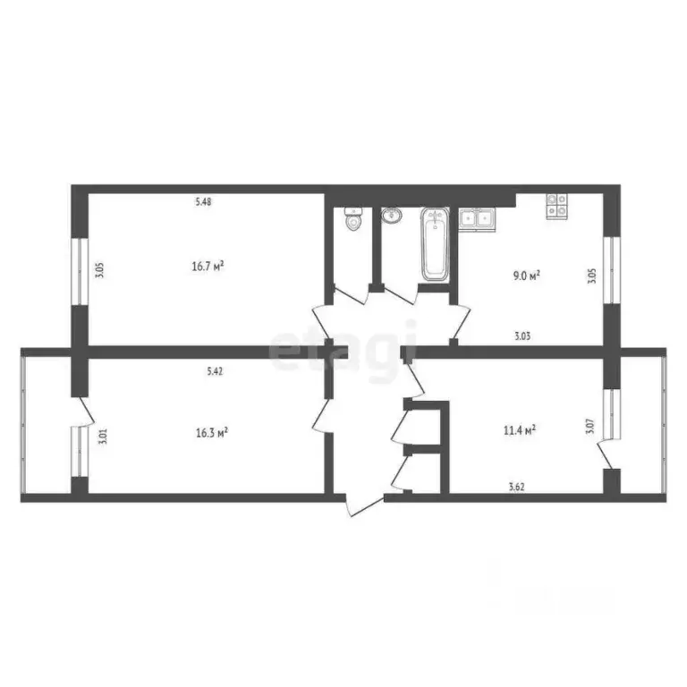 3-к кв. Калужская область, Калуга ул. Курсантов, 1 (64.4 м) - Фото 2