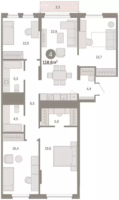 3-комнатная квартира: Екатеринбург, улица Пехотинцев, 2Г (119.6 м) - Фото 1