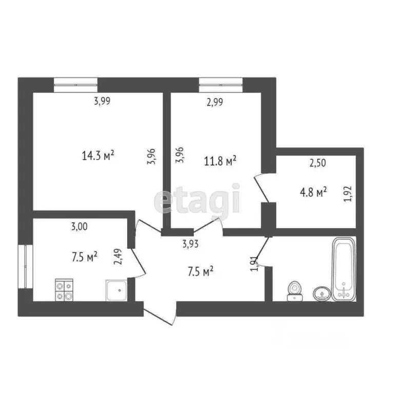 2-к кв. Калужская область, Калуга ул. Генерала Попова, 10/2 (50.0 м) - Фото 2