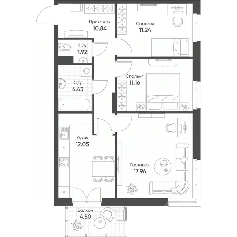 3-к кв. Татарстан, Казань ул. Гаврилова, 7к1 (70.8 м) - Фото 1