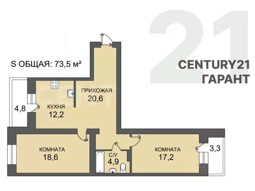 2-к кв. Санкт-Петербург ул. Рашетова, 14 (73.5 м) - Фото 2