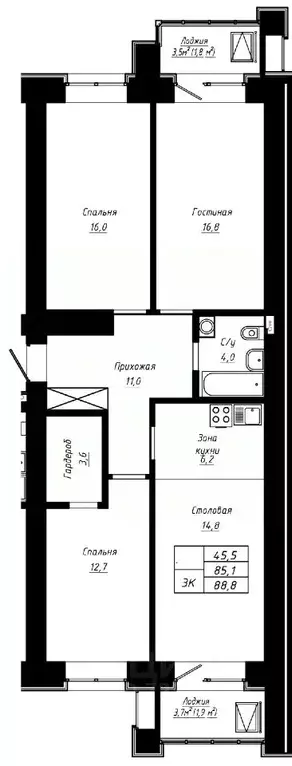 3-к кв. Алтайский край, Барнаул ул. Сухэ-Батора, 39 (88.8 м) - Фото 0