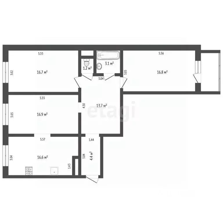 3-к кв. Тюменская область, Тюмень Микрорайон мыс, ул. Судоремонтная, ... - Фото 2