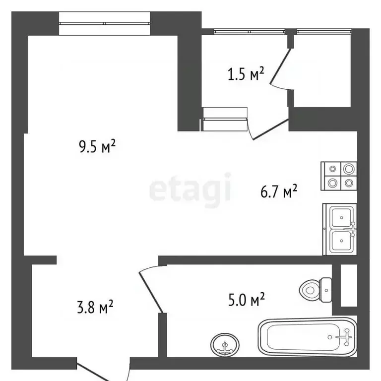 Студия Москва Строительный проезд, 9к1 (26.5 м) - Фото 1