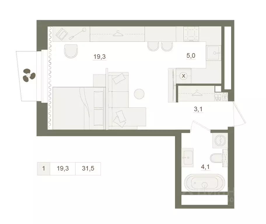 1-к кв. Башкортостан, Уфа Родина Парк жилой комплекс (31.5 м) - Фото 1
