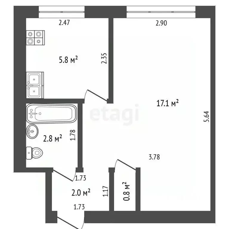 1-к кв. Архангельская область, Новодвинск ул. 50-летия Октября, 45 ... - Фото 2