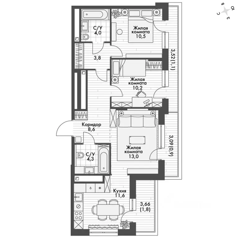 3-к кв. Татарстан, Зеленодольский район, Октябрьское с/пос, пос. ... - Фото 2