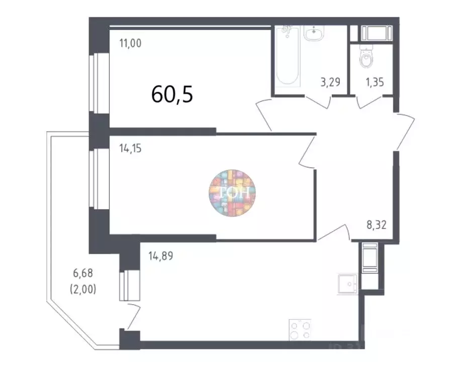 2-к кв. Санкт-Петербург ул. Гудиловская, 5к1 (60.5 м) - Фото 1