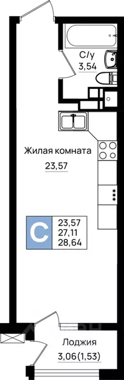 Студия Краснодарский край, Новороссийск 5-я Бригада мкр,  (28.64 м) - Фото 1