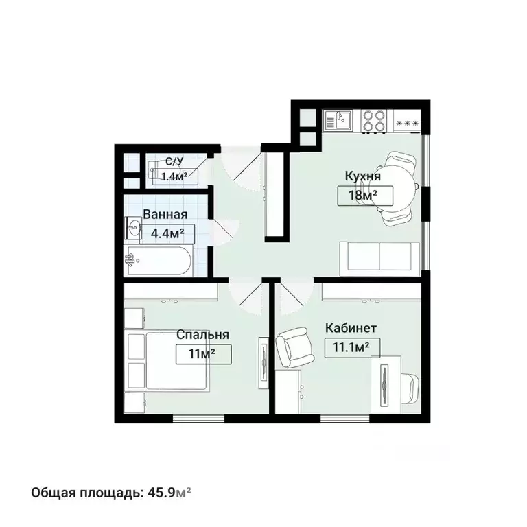 2-к кв. Москва Волоколамское ш., 71/22к3 (45.8 м) - Фото 2