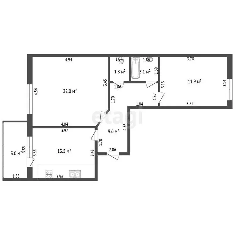 2-комнатная квартира: село Красноусольский, Новая улица, 2 (61.9 м) - Фото 1