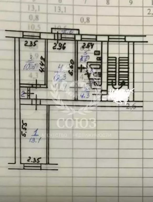 3-к. квартира, 56,1 м, 3/3 эт. - Фото 0