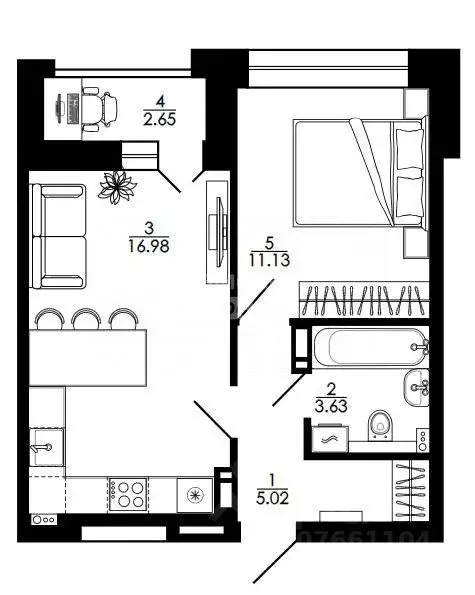1-к кв. Липецкая область, Липецк ул. Е.И. Замятина, 1 (42.33 м) - Фото 2