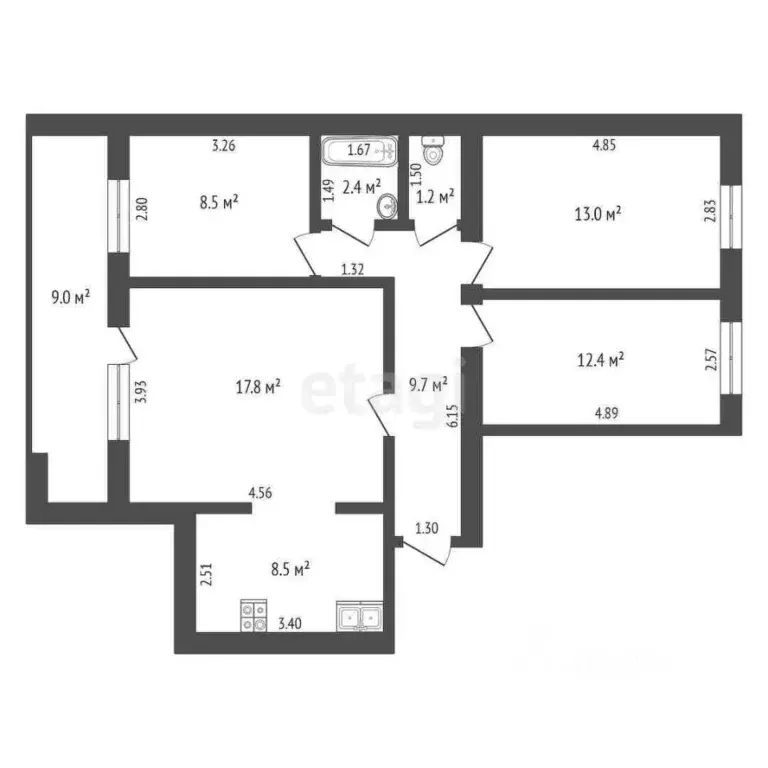 3-к кв. Башкортостан, Уфа ул. Степана Злобина, 5/1 (74.0 м) - Фото 2